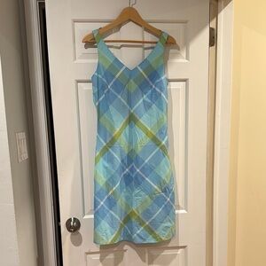 Vintage 90s Old Navy Blue and Green Plaid Sleeveless Dress